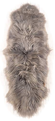 generisch Island LAMMFELL Teppich DOPPELFELL COUCHAUFLAGE GRAU LANGWOLLIG CA. 190 x 60 cm Fell...