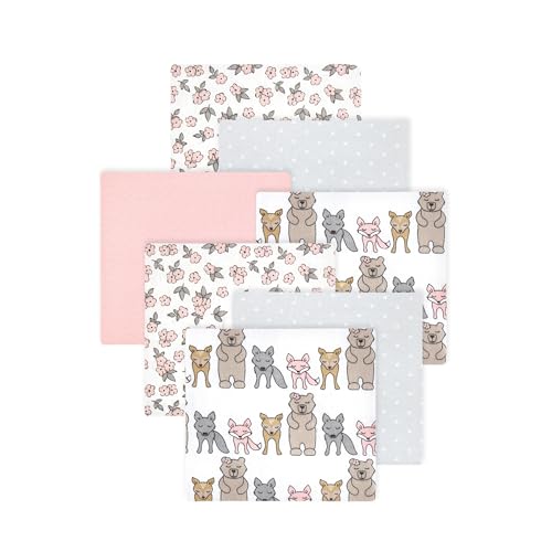 Little Treasure Hudson Baby Cotton Poly Flannel Receiving Blankets Multipack, Pink Wild Forest, 30x30 inches