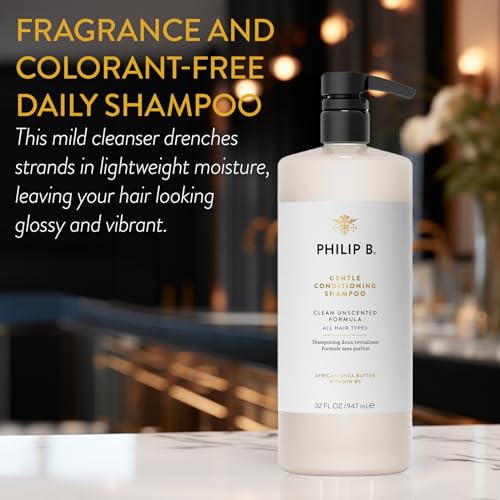 PHILIP B Gentle Conditioning Shampoo, 32 fl. oz. (947 ml) - Light-Weight Unscented Cleanser Adds Softness & Shine, With Shea Butter & Vitamin B52