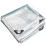 Telo Trasparente 211 x 400 cm Protezione Dal Vento, Protezione Solare, Telo Antistrappo Telone Rinforzato Occhiellato per Barche, Legno, Piscina, Mobili da Giardino, Auto, trasparente