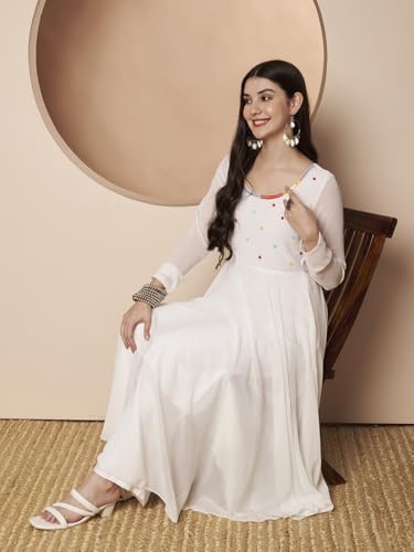 Image of PH POSHAKHUB Georgette Regular Fit Hand Embroidery Anarkali Kurta Set for Women, Yoke Anarkali Kurta for Woman, Ankle Length Anarkali Suit for Women, Full Sleeve Kurti, Dress for Woman