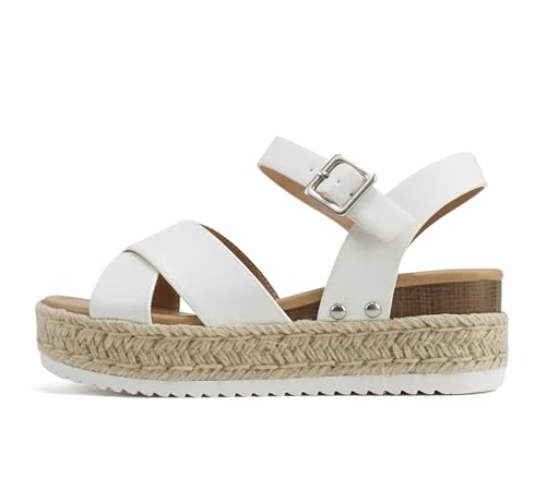 Image of Soda inchFIRELY inch ~ Women Round Toe Crisscross Band Platform Espadrille Wedge Sandal with Adjustable Ankle Strap