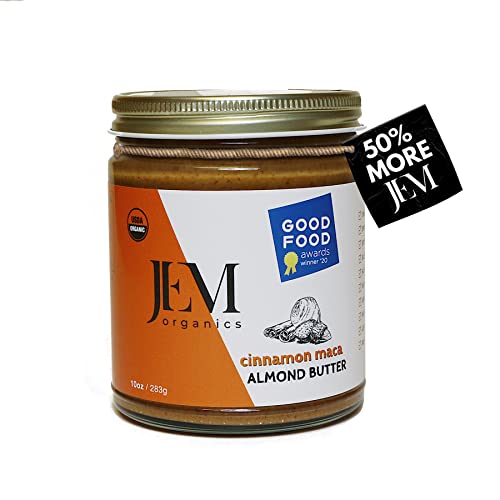 JEM Organics Cinnamon Maca Sprouted Almond Nut Butter, Organic, All Natural, Gluten-Free, Vegan, Paleo, Keto Snack, 10 oz Jar, Single Pack