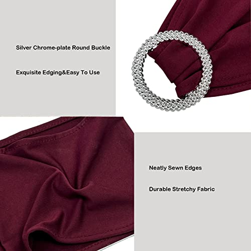 Image of Spandex Chair Sashes Bands, Burgundy, 50PCS | Stretch Chair Ties Bows, With Buckle Slider, For Wedding Party Banquet Decoration