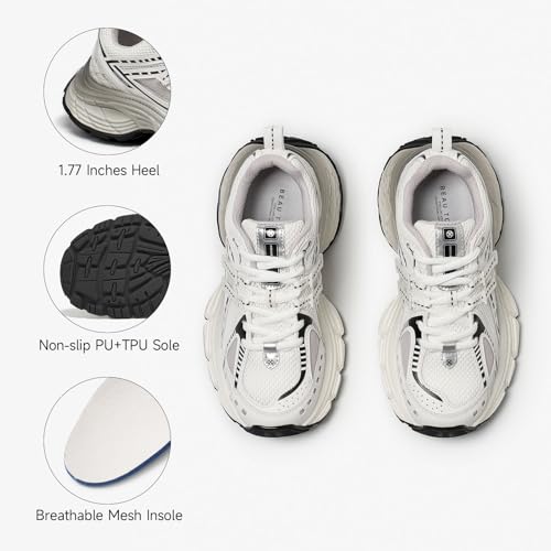 BEAU TODAY Chunky Sneakers for Women, Womens Fashion Sneakers, Lightweight Leather Sneakers for Women, Comfortable Casual Lace-Up Breathable Dad Shoes3