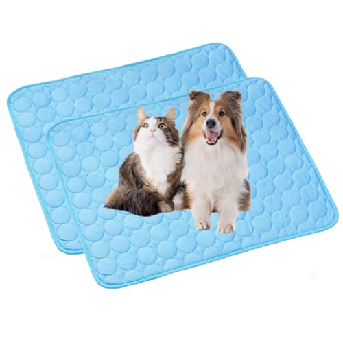 GXGM 2 Pezzi Tappetino Refrigerante Cane,Tappeto Rinfrescante per Cani Estivo,Tappetino Lavabili per Gatti Cane Autoraffreddante,Accessori Essenziali per Animali Domestici(Blu, 50x40cm)