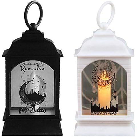 MOWIN Set of 2 Ramadan Decorative Lantern Muslim Eid Mubarak Party Candle Lantern Battery Powered Vintage Hanging LED Lantern Night Lights for Home Garden Party Eid Festival Decorations Ornaments Cover