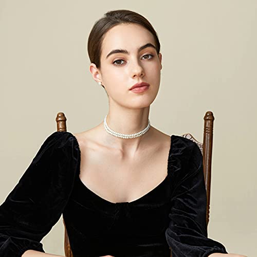 BABEYOND Round Imitation Pearl Choker Necklace Multi Strands Choker 20s Flapper Necklace Accessories for Gatsby Themed Party3
