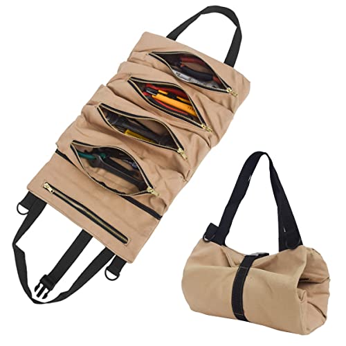 Werkzeug Roll Organizer, Roll Up Tool Bag mit 5 Taschen, Canvas Schraubenschlüssel Tool Roll Organizer Hängetasche für Auto Motorrad Cover