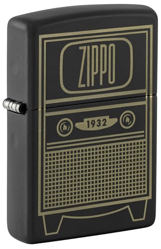 Encendedor Zippo a prueba de viento   Zippo Vintage TV, Black Matte, Laser Engrave   Recargable   Reutilizable   Diseño a prueba de viento   Caja regalo   Fabricado en Estados Unidos