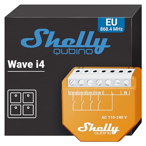 Shelly Wave i4 - Contrôleur Domotique Z-Wave à 4 entrées (110-240 V AC), Contrôle à distance dispositifs connectés, Horaires et Scènes, 12 Clics Possibles,...