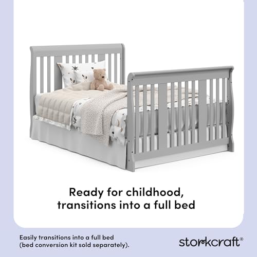 Storkcraft Portofino 5-in-1 Convertible Crib and Changer – Crib and Changing Table Combo with Drawer, Converts to Toddler Bed, Daybed and Full-Size Bed, Storage Drawer (Pebble Gray) - Image 6
