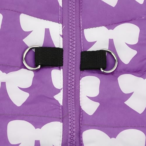Image of SMALLLEE LUCKY STORE Dog Coat with D-Ring for Small Dogs, Purple, XL | Bow Print, Water-resistant Shell, Padded Warmth, Zip-up Fit, Winter Walks, Chihuahua, Yorkie, Small Dog Harness Jacket