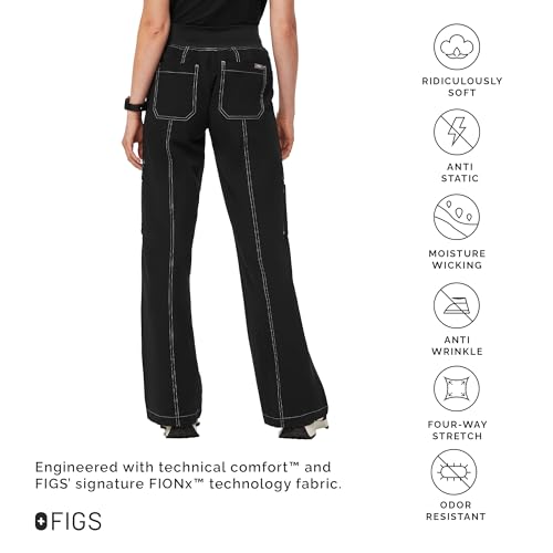 FIGS Yendi High Waisted Cargo Jogger Scrub Pants for Women — High Rise, Classic Fit, Wide Leg, 9 Pockets — Amazon Exclusive