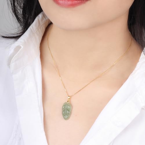 Green Natural Jade Necklace, Leaf Shape Pendant for Her, Jade Jewelry for Women Lucky Gifts for Girls Women (925 Sterling Silver with Gold Plated) - Image 4