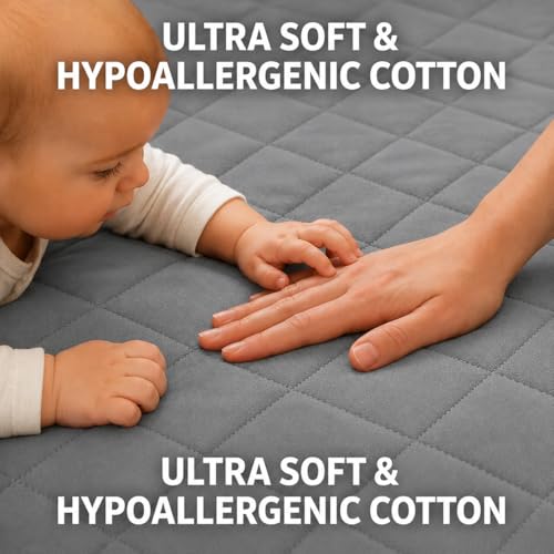 Image of BABYLEE 100% Waterproof Quilted King 72x72 Inch 6x6 Ft Fits Upto 10 Inch Mattress | Premium Terry Cotton Breathable Bed Protector | Mattress Cover for Double Bed | Grey Color Bed Protector