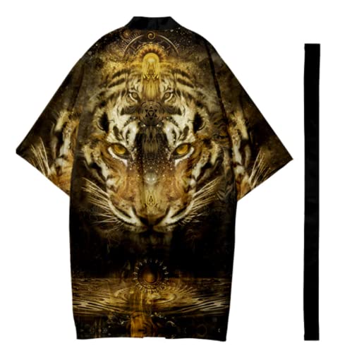HZCX FASHION Mens Kimono Robe With Belt Printed Lightweight Open Front Samurai2