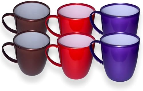 Cennet Plastic drinkbeker met handvat - herbruikbare onbreekbare lichte koffiekopjes voor warme, koude thee, melkwatersap - kantoor, camping, reizen, feest, BPA-vrij (6 stuks) (gestreept