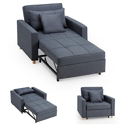 YODOLLA 3-in-1 Sofa Bed Chair, Single Sleeper Chair Bed with Adjust Backrest Into a Sofa,Lounger Chair,Single Bed,Convertible Chair Bed for Adults, Navy