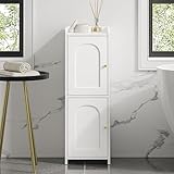 Hzuaneri Bathroom Storage Cabinet, Small Corner Floor Cabinet with 2 Doors and Adjustable Shelf, Narrow Toilet Paper Cabinets, Bathroom Organizer for Small Spaces, 7.9' D x 9.8' W x 29.5' H White