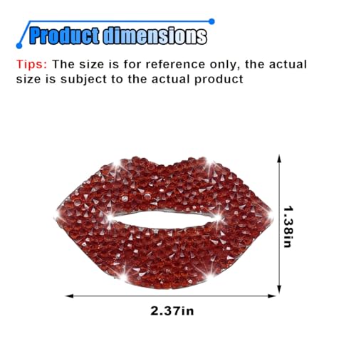Image of 2PCS Bling Rhinestone Car Sticker Decal, Self Adhesive Crystal Red Lip Sticker for Women, Bumper Decoration Decal for Car, Window, Mirror, Laptop, Truck, Motorcycle, Helmet (Red Lip)
