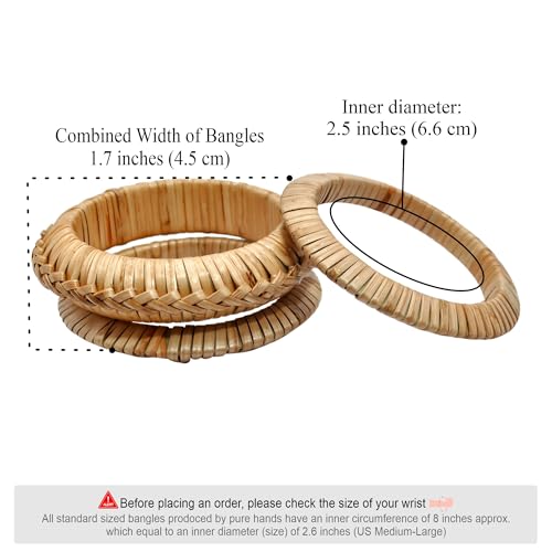 Pure Hands Handwoven Cane Bangle Set Natural Basket Weave Jewelry Studio – 3-Piece Rattan Bracelets for Women – Eco-Friendly Handmade Accessories3