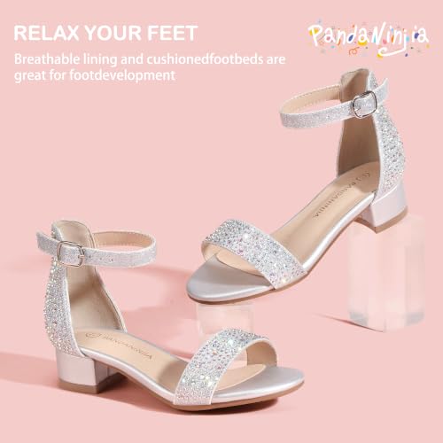 Image of PANDANINJIA Girls Dress Shoes Toddler Kids Heels Sandals Flower Girl Shoes | Ankle Strap,Open Toe,Wedding,Party,Dance,Prom,Birthday,Little Big Kid,Flower Girl Shoes,Foam Insole,1.2 in Heel Dress Pumps