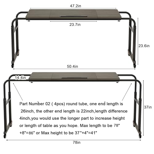 Dekuwood Tilt Overbed Table with Wheels King/Queen Size
