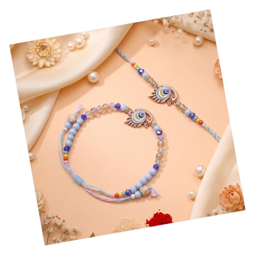 Image of TIED RIBBONS Rakhi for Brother and Bhabhi Combo - Designer Couple Rakhi's Set of 2 with Tikka - Lumba Rakhi Set for Bhaiya Bhabhi - for Rakshabandhan