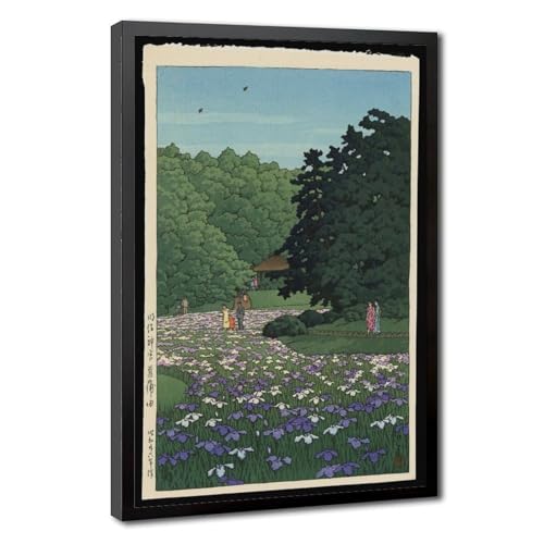 Impression sur toile Iris Garden par Kawase Hasui - Tableau avec cadre à suspendre 20x30 cm