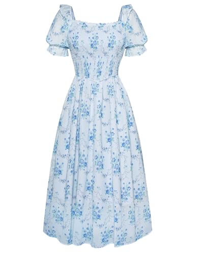 Scarlet Darkness Women's Cottagecore Dress Puff Sleeve Square Nec...