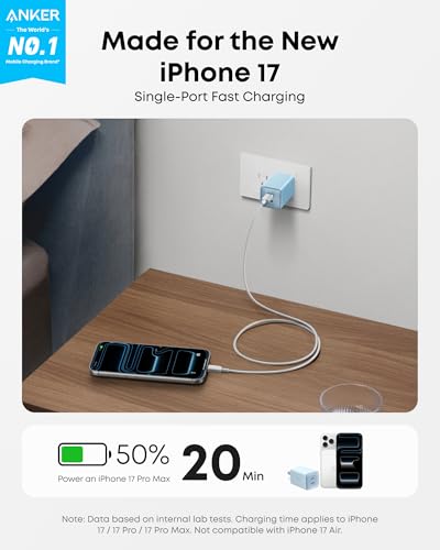 Image of Anker Nano 47W Fast Charger USB C, 2-Port Compact Foldable USB C GaN Charger for iPhone 17 /16, Galaxy, Pixel, Compatible with MagSafe (Blue)