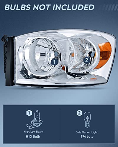Image of Nilight 2007 2008 2009 Dodge Ram Headlight Assembly 2 Pack Compatible with 2006-2008 Dodge Ram 1500 2006-2009 Dodge Ram 2500 3500 Headlamp Replacement Driver and Passenger Side