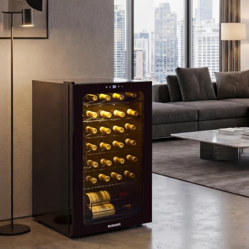 Image of Wine Enthusiast 33-Bottle Compressor Wine Cooler w /Upright Bottle Storage - Freestanding 3.3 Cu. Ft. Wine Refrigerator, LED Digital Control Panel, Energy-Efficient Cooling of 41-64F