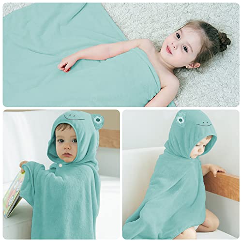 Image of ROMASA Baby Bath Towel Ultra Soft Hooded Towel Highly Absorbent Bathrobe Blanket Toddlers Shower Gifts for Boys Girls-27.5 inch x 55 inch (Green Frog)