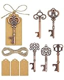 YETOOME 25 PCS Vintage Skeleton Key Bottle Openers, Party Return Gifts for Guests, Key Bottle Opener with Escort Card Tag and Twine for Wedding Party Favors Rustic Decoration (5 Styles, Red Copper)