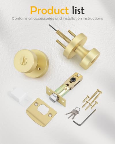 Image of Goldenwarm Gold Door Knobs Entry, Zinc Alloy Brushed Gold Door Knobs with Lock and Key, Front Door Lock for Exterior or Interior, Adjustable & Reversible (1 Pack)