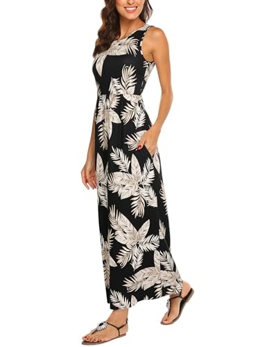 Image of Hount Women's Summer Sleeveless Striped Flowy Casual Long Maxi Dress with Pockets