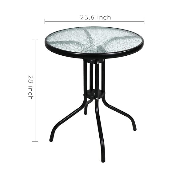 Image of Creative Outdoor Bistro Tables Set of 2, Round Glass Top, Black Metal Frame, Garden Patio Cafe Style (Pack of 2)