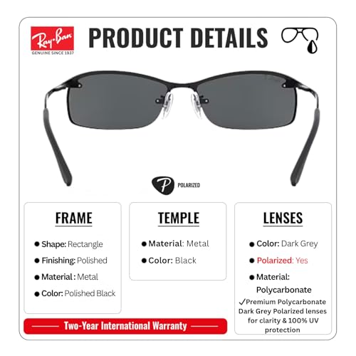 Image of Ray-Ban RB3183 Rectangle Shaped Sunglasses for Men with Official RAYBAN Eyewear Kit