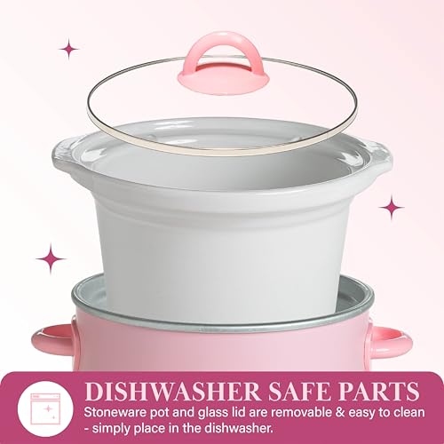 Image of Paris Hilton 3.5-Quart Manual Slow Cooker, Naturally Nonstick Stoneware Ceramic Insert, Three Settings (Low, High, Warm), Dishwasher Safe Family Size Slow Cooker, Pink
