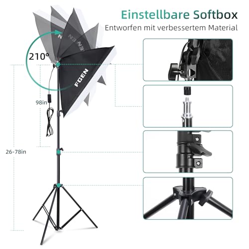 FGEN,2X135W and 2X85W LED(Luz Monocroma) Kit de Softbox para Estudio Fotográfico,Algodón 2.6mx3m,2x50x70cm Iluminación Fotografía, Sombrillas, Saco de Arena y Kit Fotografia Estudio - Imagen 6