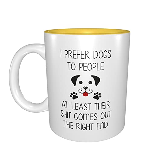 Taza de café divertida con texto en inglés "I Prefer Dogs to People Dog Mum Dog Lover", regalo de regalo para amantes de los perros, taza de café de color interior, taza de té Yellowmugs