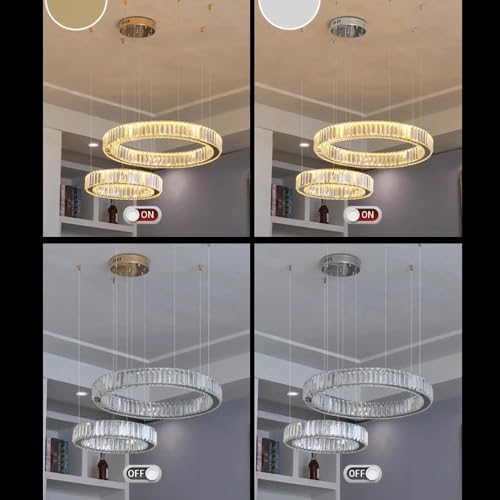 Chandelier crystal 3 ring round LED moderne et dimmable pour grand salon