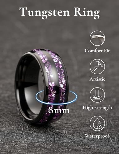 Image of THREE KEYS JEWELRY Tungsten Wedding Band Meteorite Inlay for Men Women