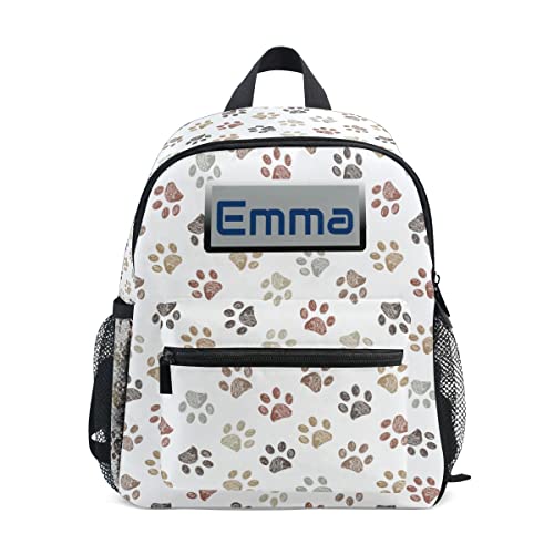 Aflyko Custom Name Kids Backpack Doodle Brown Grey Dog Paw Print Personalized Daycare Nursery Bookbag Kindergarten Daypack for Toddler Girls Boys Travel Bag 10