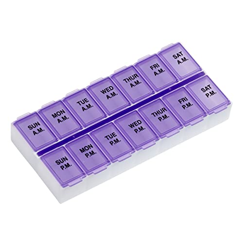 Image of Ezy Dose Weekly (7-Day) Daily AM /PM Pill Organizer, Vitamin Planner, and Medicine Container, Case for Supplements and Fish Oils, Medium Compartments, 2 Times a Day, Purple, BPA Free
