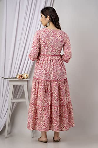 Image of Women's Cotton Anarkali Comfortable Maternity Feeding Kurta Dress with Zippers
