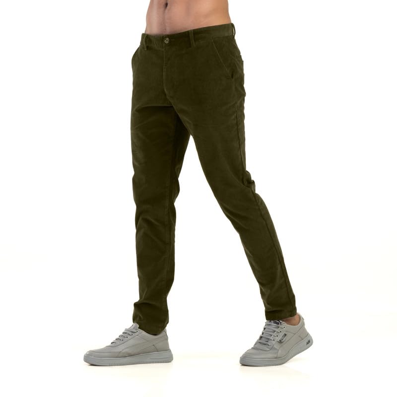 Image of BELANO Men Slim Fit Corduroy Cotton Stretch Chinos