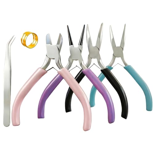 LBUQSVF 4 PCS Mini Jewelry Pliers Tools Set for Jewelry Making & Repair Supplies - Flat/Bent/Round/Needle-Nose, Small Craft Wire Cutters Pliers Kit for Crafting, Wire Wrapping, Ring, Earring, Beading